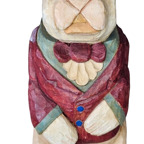 Handcarved Intricate Dressed Bunny Rabbit In Formal Suit Handpainted Signed Rose - Picture 3 of 13